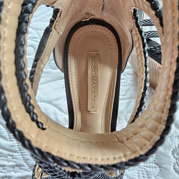 BCBG MAXAZRIA 4" Black Leather Braided Stiletto Heels With Tassel Zippers - Picture 4 of 12